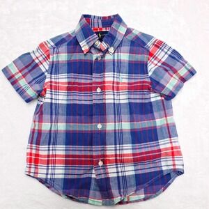 Ralph Lauren Kids Plaid Short Sleeve Button Down Shirt Size 2T Blue Red Green